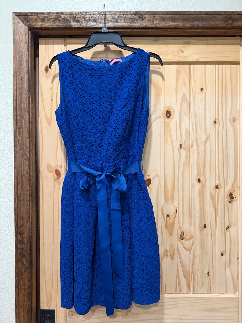 Isaac Mizrahi Royal Blue Eyelet Midi Dress with Satin Ribbon